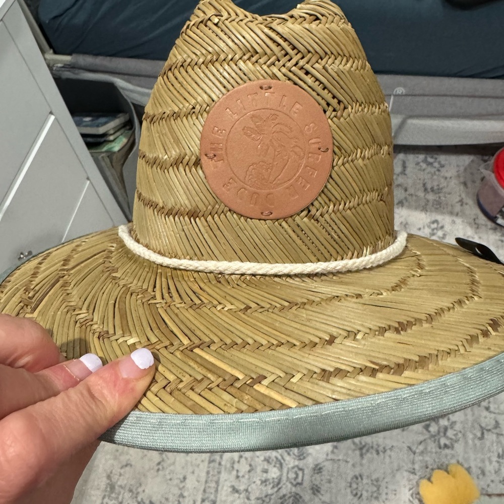 Kids Straw Sun Hat with Blue Trim